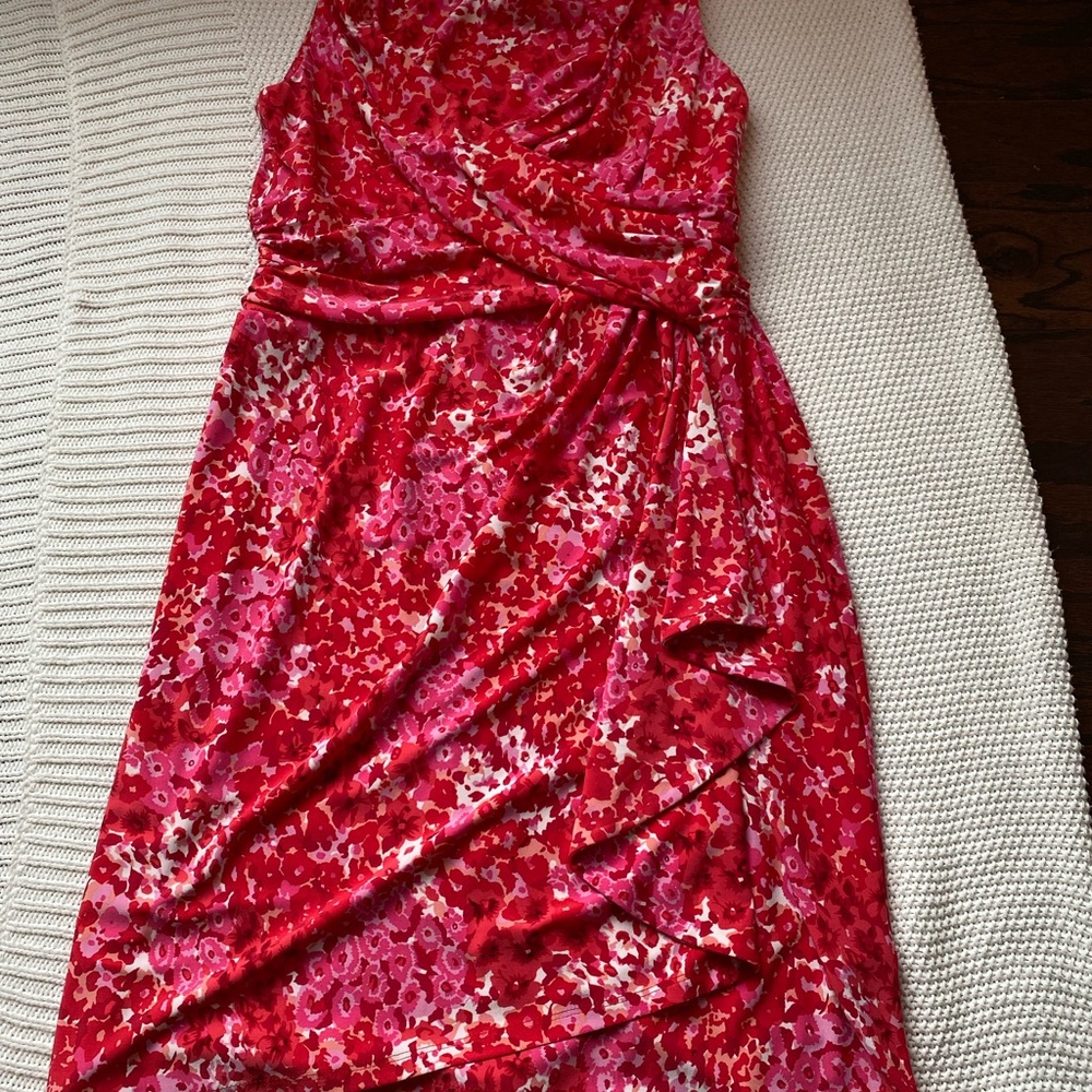 Chaps Red and Pink Asymmetrical Dress for Special Occasions
